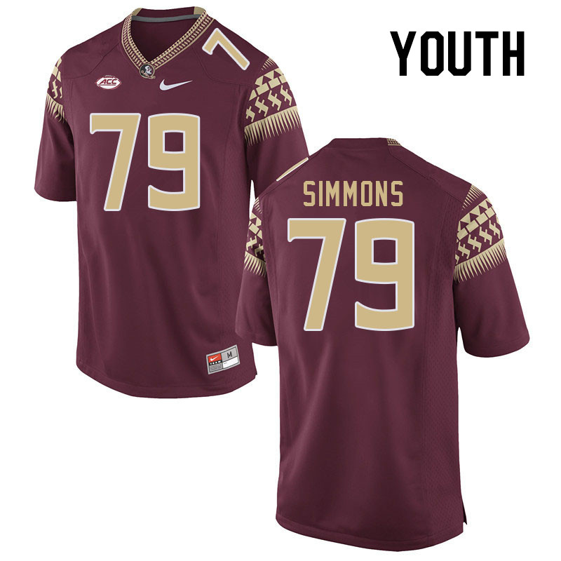 Youth #79 Lucas Simmons Florida State Seminoles College Football Jerseys Stitched-Garnet